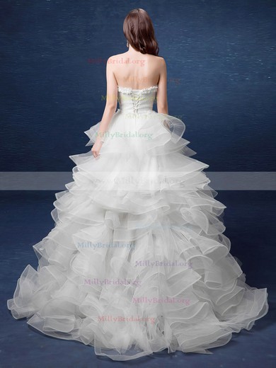 A-line Sweetheart Organza Asymmetrical Tiered High Low Exclusive Wedding Dresses #Milly00022892
