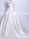 Ball Gown Scoop Neck Satin Tulle Court Train Appliques Lace Classic Wedding Dresses #Milly00022894