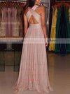 A-line V-neck Chiffon Floor-length Ruffles Prom Dresses #Milly020103692