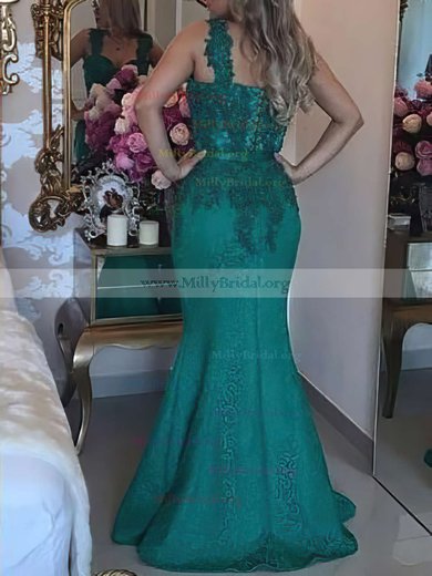 Trumpet/Mermaid V-neck Lace Floor-length Appliques Lace Prom Dresses #Milly020103713