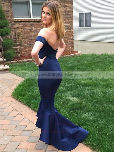 Trumpet/Mermaid Off-the-shoulder Satin Asymmetrical Prom Dresses #Milly020103720