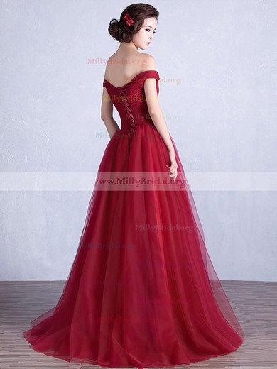Princess Off-the-shoulder Tulle Floor-length Ruffles Prom Dresses #Milly020103763