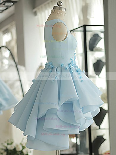 A-line Scoop Neck Satin Tulle Short/Mini Flower(s) Original Prom Dresses #Milly020103777