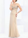 Sheath/Column Scoop Neck Tulle Chiffon Floor-length with Crystal Detailing Prom Dresses #Milly020103825