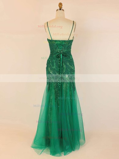 Trumpet/Mermaid V-neck Lace Tulle Floor-length Beading Prom Dresses #Milly020104036