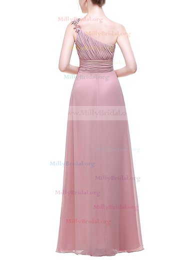 A-line One Shoulder Chiffon Floor-length with Flower(s) Bridesmaid Dresses #Milly01013376