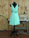 A-line V-neck Chiffon Short/Mini with Sashes / Ribbons Bridesmaid Dresses #Milly01013380