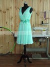 A-line V-neck Chiffon Short/Mini with Sashes / Ribbons Bridesmaid Dresses #Milly01013380