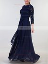 A-line Scoop Neck Lace Chiffon Floor-length with Sashes / Ribbons Bridesmaid Dresses #Milly01013381