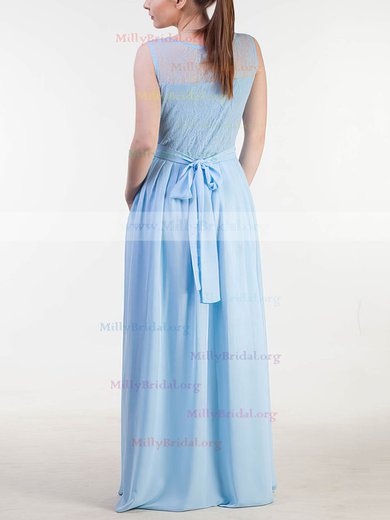 A-line Scoop Neck Lace Chiffon Floor-length with Sashes / Ribbons Bridesmaid Dresses #Milly01013383