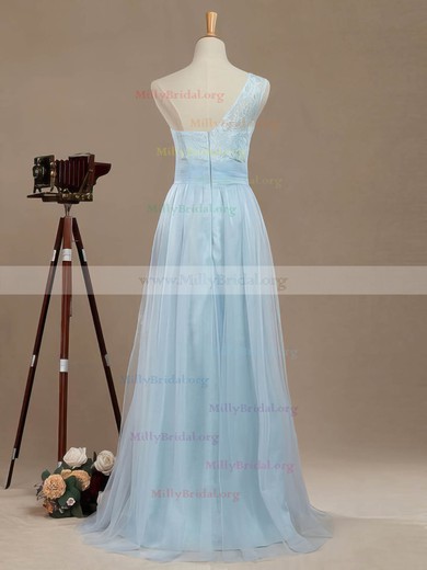 A-line One Shoulder Tulle Floor-length with Lace Bridesmaid Dresses #Milly01013390