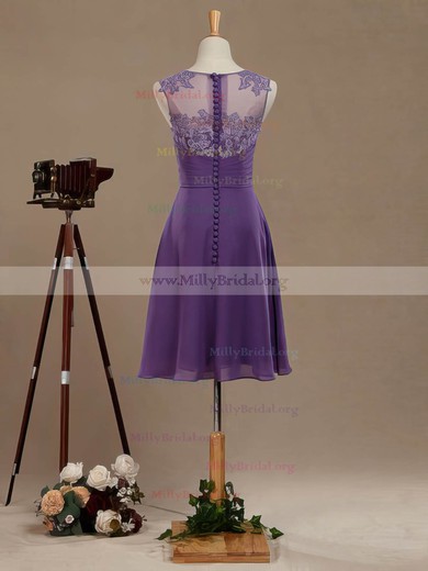A-line Scoop Neck Tulle Chiffon Short/Mini with Appliques Lace Bridesmaid Dresses #Milly01013391