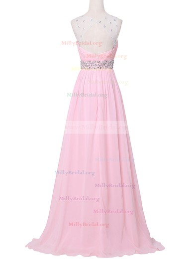 A-line Scoop Neck Tulle Chiffon Sweep Train with Crystal Detailing Bridesmaid Dresses #Milly01013394