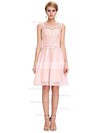 A-line Scoop Neck Chiffon Tulle Short/Mini with Appliques Lace Bridesmaid Dresses #Milly01013404