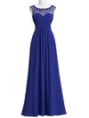 A-line Scoop Neck Chiffon Tulle Floor-length with Beading Bridesmaid Dresses #Milly01013405