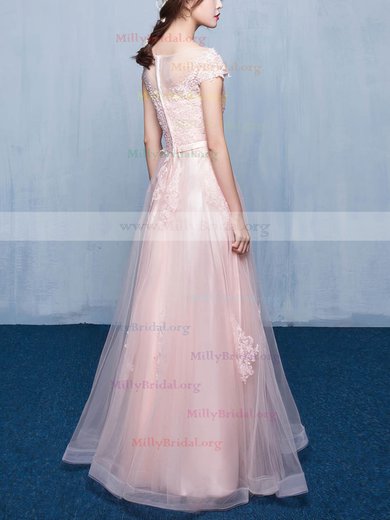 A-line Scoop Neck Tulle Floor-length with Appliques Lace Bridesmaid Dresses #Milly01013414
