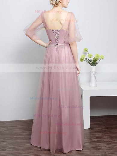 A-line Scoop Neck Tulle Floor-length with Sashes / Ribbons Bridesmaid Dresses #Milly01013430