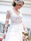 Princess Scoop Neck Tulle Sweep Train with Appliques Lace Wedding Dresses #Milly00022993