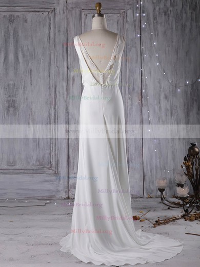 Sheath/Column V-neck Chiffon Sweep Train with Lace Wedding Dresses #Milly00023000