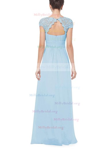 A-line Scoop Neck Lace Chiffon Floor-length with Pleats Bridesmaid Dresses #Milly01013438