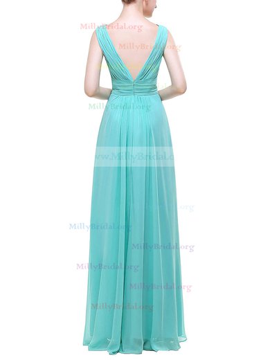 A-line V-neck Chiffon Floor-length with Beading Bridesmaid Dresses #Milly01013440