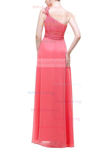 A-line One Shoulder Chiffon Floor-length with Flower(s) Bridesmaid Dresses #Milly01013443
