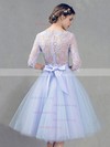 Princess Scoop Neck Lace Tulle Knee-length with Sashes / Ribbons Bridesmaid Dresses #Milly01013409