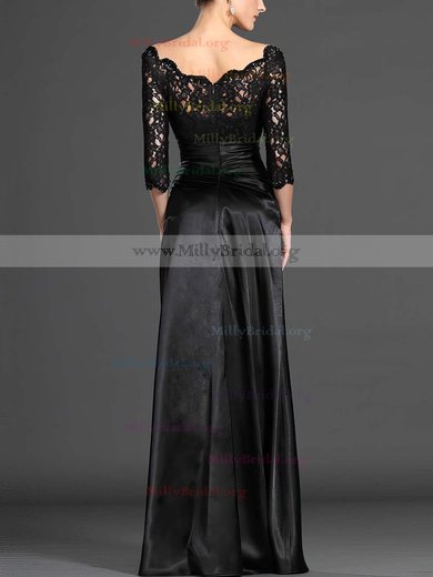 Sheath/Column Scalloped Neck Lace Satin Floor-length Ruffles Prom Dresses #Milly020104158
