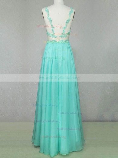 A-line V-neck Chiffon Floor-length Beading Prom Dresses #Milly020104223