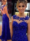 Sheath/Column Scoop Neck Tulle Floor-length Appliques Lace Prom Dresses #Milly020104347