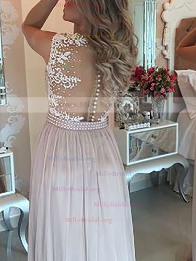A-line Scoop Neck Chiffon Floor-length Appliques Lace Prom Dresses #Milly020104407