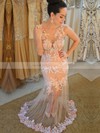 Trumpet/Mermaid Scoop Neck Tulle Floor-length Appliques Lace Prom Dresses #Milly020104424