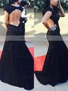 Trumpet/Mermaid Scoop Neck Lace Sweep Train Appliques Lace Prom Dresses #Milly020104446