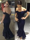 Trumpet/Mermaid Off-the-shoulder Silk-like Satin Asymmetrical Appliques Lace Prom Dresses #Milly020104509