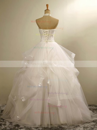 Ball Gown Halter Tulle Floor-length with Beading Wedding Dresses #Milly00023020