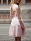 A-line Scoop Neck Tulle Short/Mini with Appliques Lace Wedding Dresses #Milly00023025