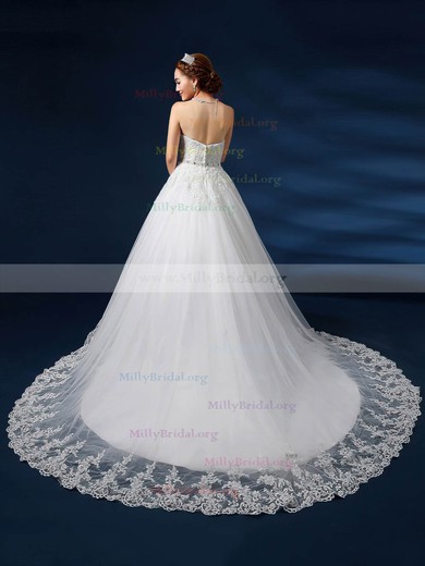 Ball Gown Sweetheart Tulle Chapel Train with Sashes / Ribbons Wedding Dresses #Milly00023030