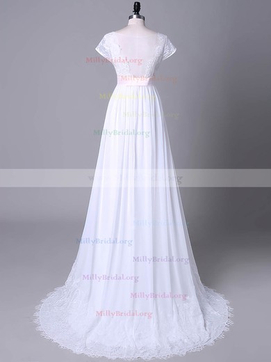 Empire V-neck Tulle Chiffon Sweep Train with Sashes / Ribbons Wedding Dresses #Milly00023045