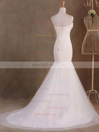 Trumpet/Mermaid Sweetheart Tulle Sweep Train with Ruffles Wedding Dresses #Milly00023046