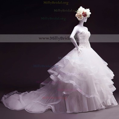 Ball Gown Sweetheart Tulle Court Train with Beading Wedding Dresses #Milly00023050