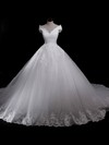 Ball Gown V-neck Tulle Chapel Train with Appliques Lace Wedding Dresses #Milly00023055