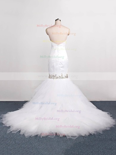 Trumpet/Mermaid Sweetheart Tulle Sweep Train with Beading Wedding Dresses #Milly00023071