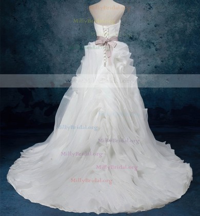 Ball Gown Sweetheart Organza Court Train with Sashes / Ribbons Wedding Dresses #Milly00023082