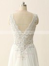 A-line V-neck Tulle Chiffon Sweep Train with Sequins Wedding Dresses #Milly00023086