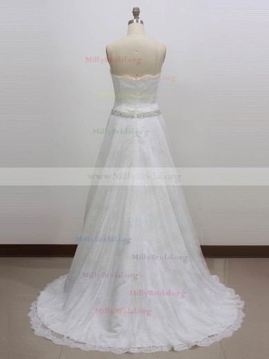 Princess Sweetheart Lace Sweep Train with Sashes / Ribbons Wedding Dresses #Milly00023003