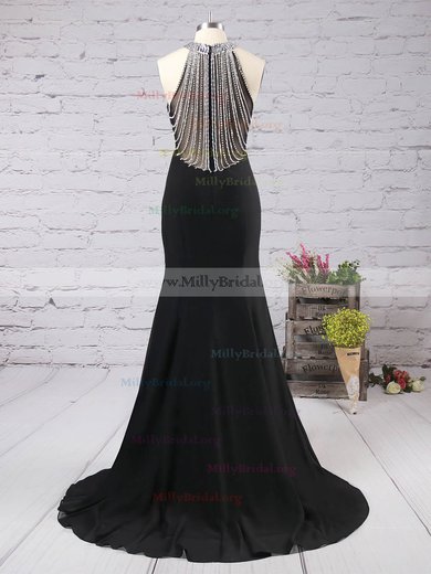 Trumpet/Mermaid Scoop Neck Chiffon Sweep Train Crystal Detailing Prom Dresses #Milly020104550