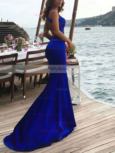 Trumpet/Mermaid Scoop Neck Stretch Crepe Sweep Train Prom Dresses #Milly020104835
