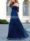 A-line Off-the-shoulder Tulle Floor-length Sashes / Ribbons Prom Dresses #Milly020104860