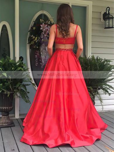 Princess Scoop Neck Satin Floor-length Beading Prom Dresses #Milly020104862