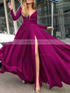 A-line V-neck Satin Chiffon Floor-length Sashes / Ribbons Prom Dresses #Milly020104878